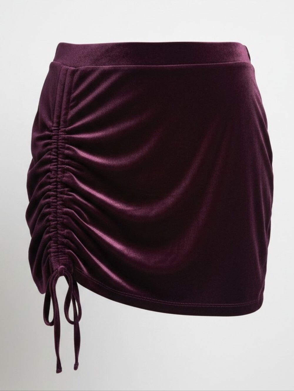 Arizona Jean Co Women's Velvet Ruched Drawstring Bodycon Mini Skirt XXL Burgundy - Picture 2 of 9